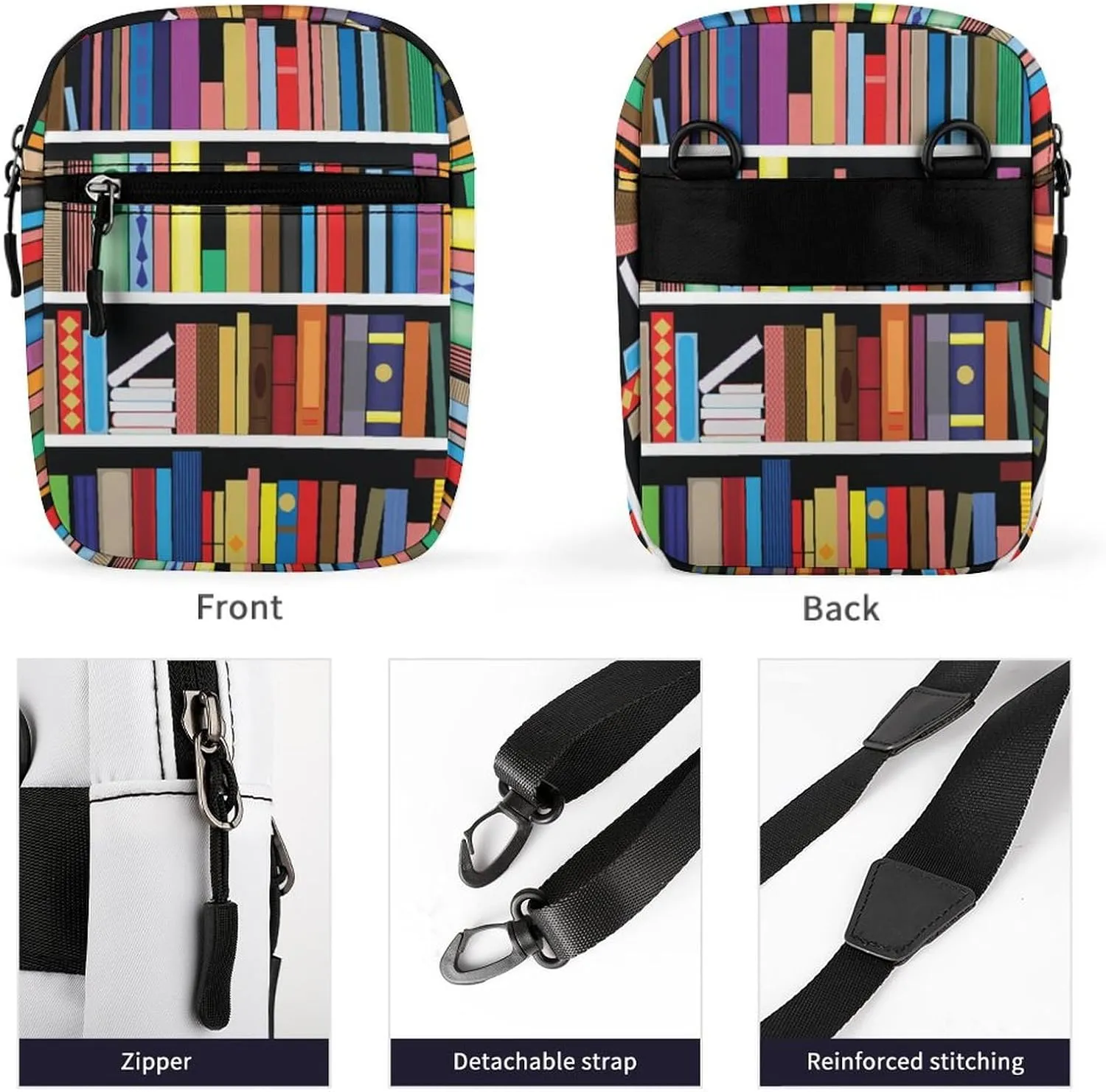 Vintage Library Bookshelf Crossbody Bag Small Shoulder Bag Waterproof, Lightweight And Convenient