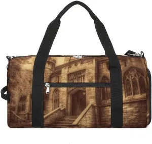 Vintage Medieval Castle Sports Gym Bag Carry on Holdalls for Men Small Duffel Bags for Women with Shoe Compartment