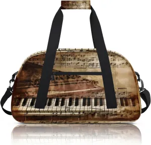 Vintage Music Piano Key Theme Small Gym Bag 18 inch Carry On Duffel Bag for Weekender Travel Sports Workout Yoga Gymnastics Dance Ballet