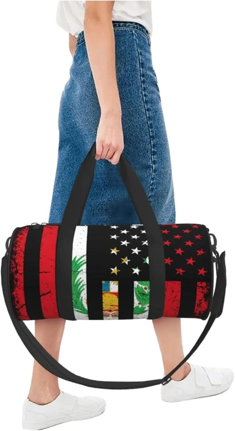 Vintage Peru Peruvian American Flag Round Travel Duffel Bag Large Capacity Gym Sports Bags for Hiking Vacation Trips
