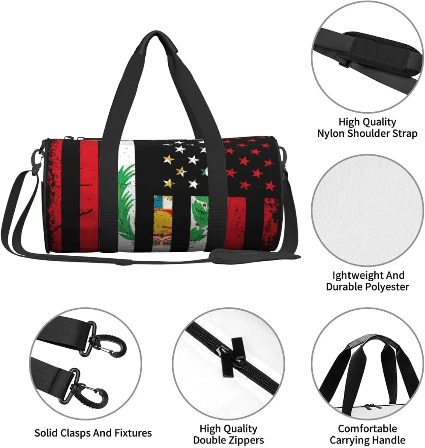 Vintage Peru Peruvian American Flag Round Travel Duffel Bag Large Capacity Gym Sports Bags for Hiking Vacation Trips