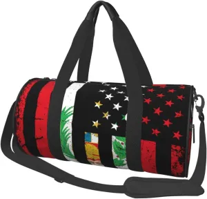 Vintage Peru Peruvian American Flag Round Travel Duffel Bag Large Capacity Gym Sports Bags for Hiking Vacation Trips