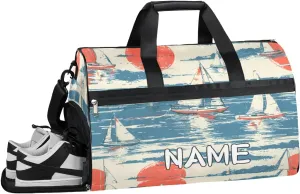 Vintage Sailboat Ocean Backdrop Sports Gym Bag with Wet Pocket & Shoes Compartment Travel Duffel Bag for Women Men Custom Sports Gym Bag Personalized Overnight Stay Weekend Tote Beach Luggage
