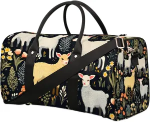 Vintage Sheep Wild Flower Travel Duffel bag for Men Women Weekender Overnight Bag Gym Bag Carry On Luggage Bags for Yoga Workout Sports