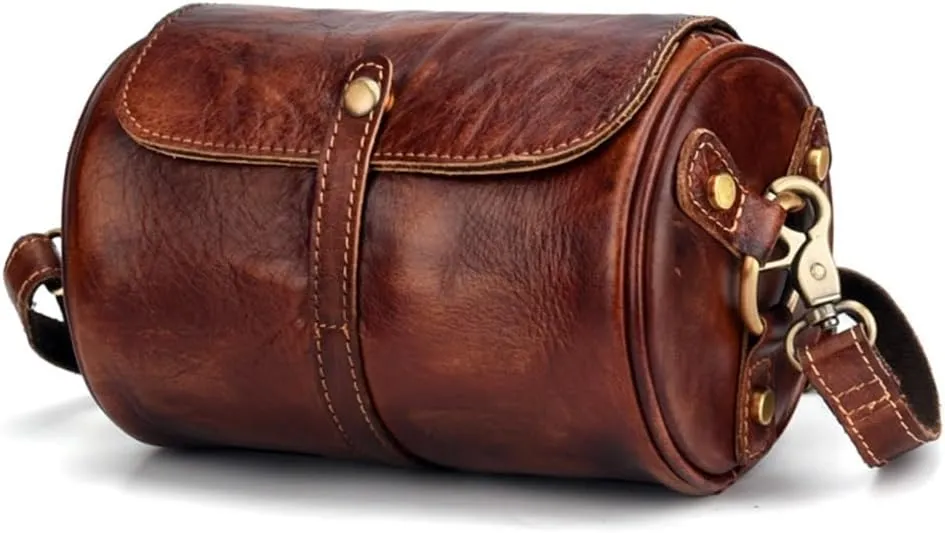 Vintage Small Leather Bag Handmade Rubbed Colour Women's Casual Cylinder Bag