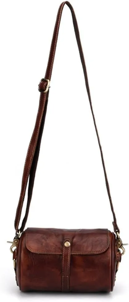 Vintage Small Leather Bag Handmade Rubbed Colour Women's Casual Cylinder Bag