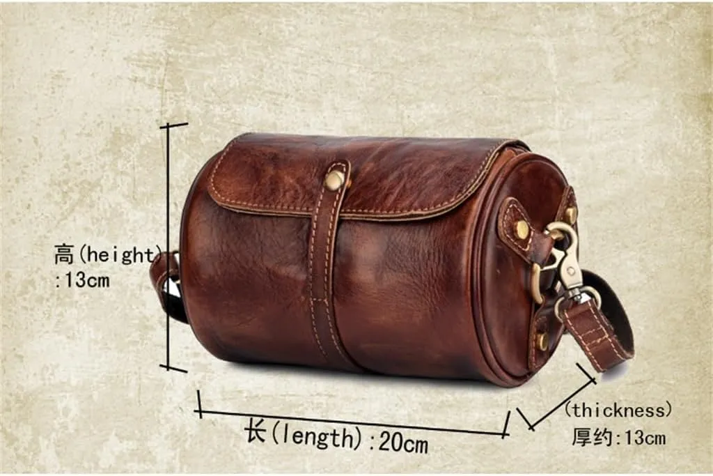 Vintage Small Leather Bag Handmade Rubbed Colour Women's Casual Cylinder Bag