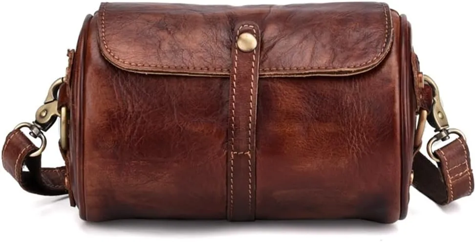 Vintage Small Leather Bag Handmade Rubbed Colour Women's Casual Cylinder Bag