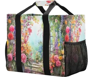 Vintage Spring Flowers Garden Foldable Travel Duffel Bag for Men Women Waterproof Weekender Overnight Carry On Tote Bag with Comfortable Handle Hospital Bag for Sport Hospital Airplane Business