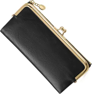 Vintage Wallets for Women Large Bifold Kiss Lock Wallet for Women Leather Zip Clutch Coin Purse