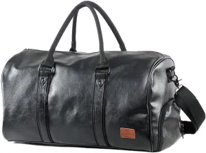 Vintage Waterproof Travel Tote Luggage Bag leather Large Capacity Men's Weekender Duffel Bag (Black)