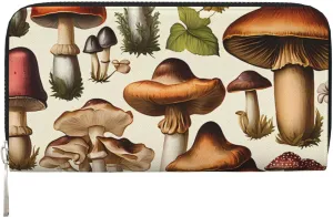 Vintage Wild Mushrooms Wallets PU Leather Wallet For Women Men Zipper Credit Card Purse Long Clutch Purse