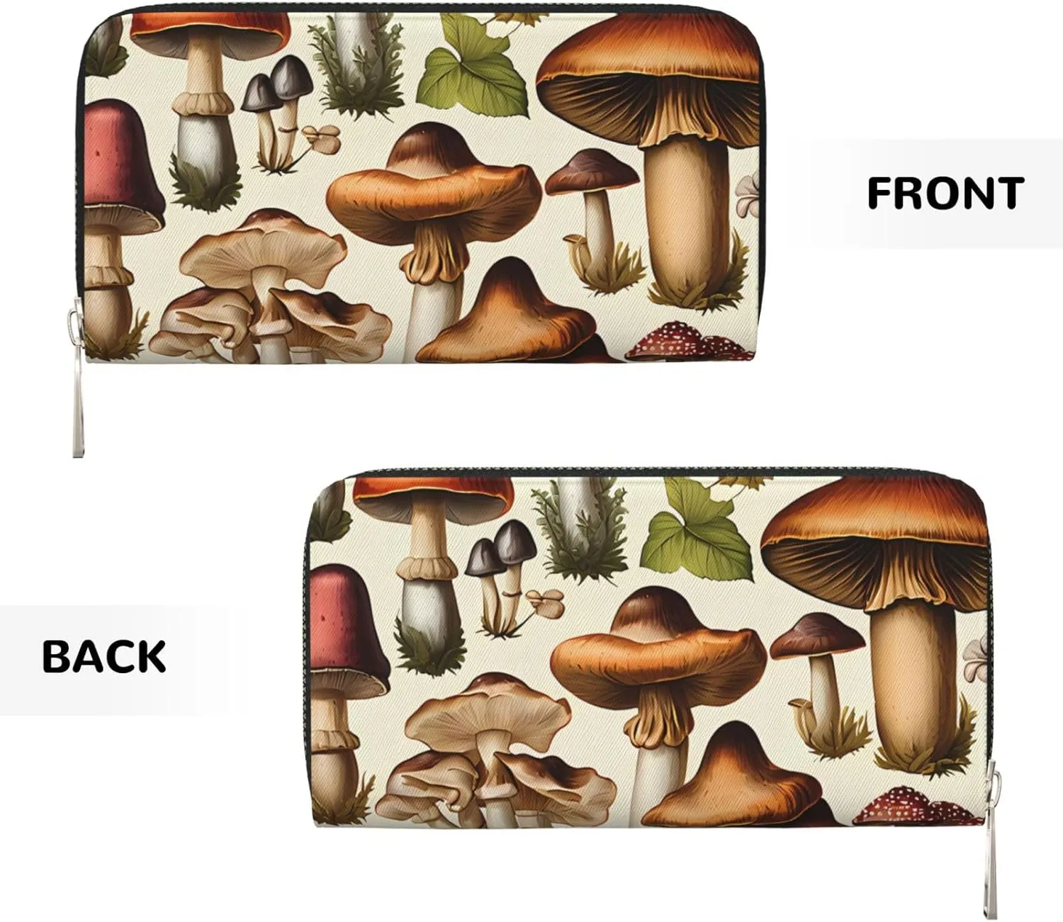 Vintage Wild Mushrooms Wallets PU Leather Wallet For Women Men Zipper Credit Card Purse Long Clutch Purse