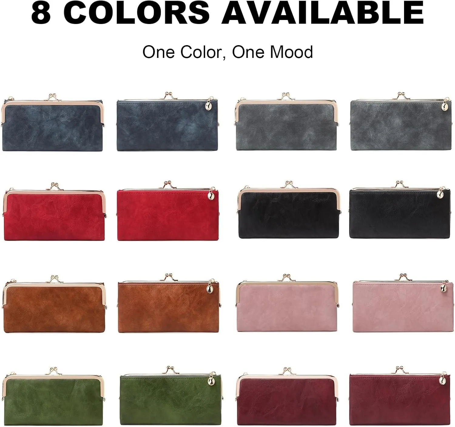 Vintage Women Long Wallets Bifold Ladies Purse Clutch with Kiss Lock and Zip Coin Pocket