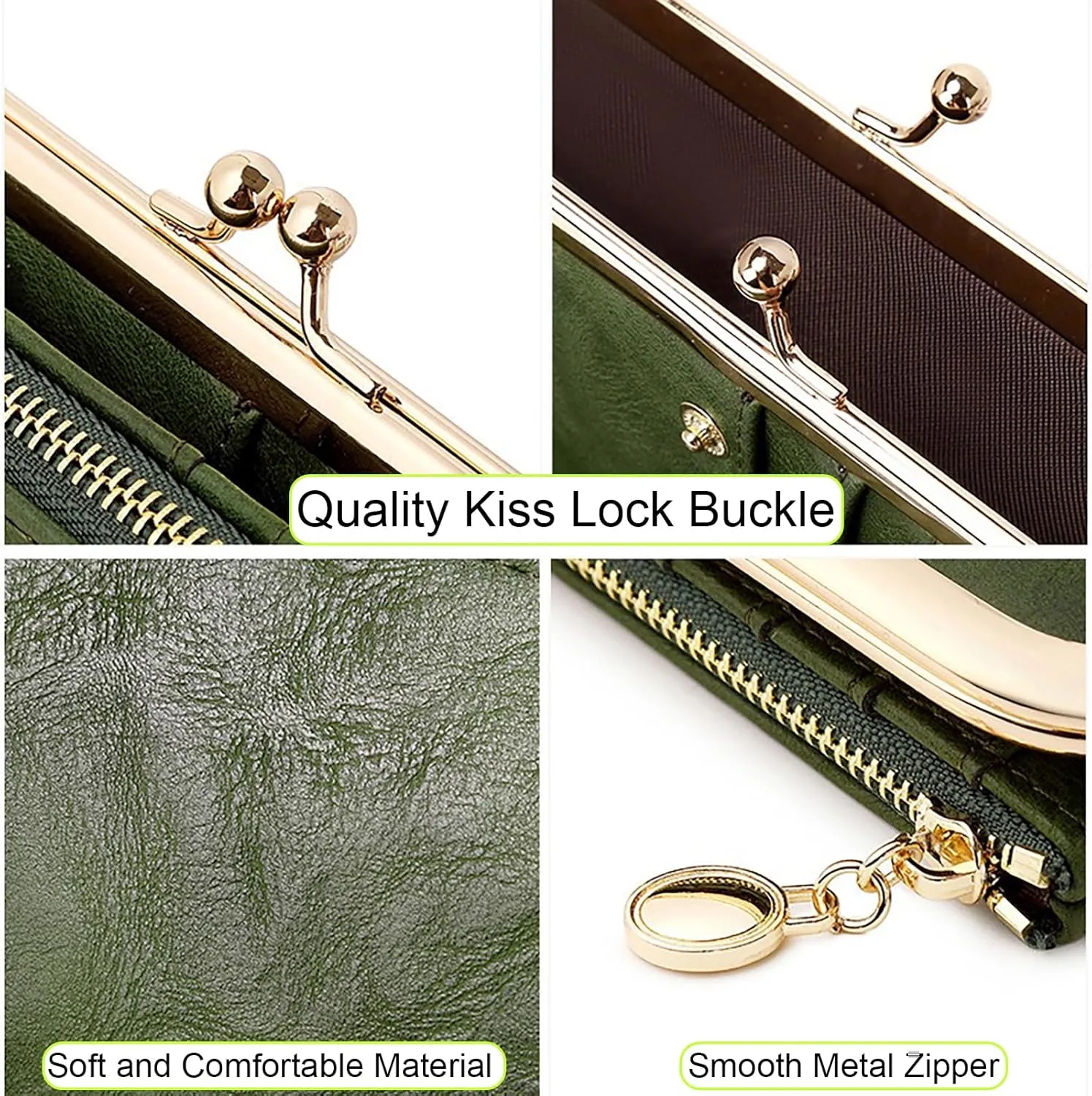 Vintage Women Long Wallets Bifold Ladies Purse Clutch with Kiss Lock and Zip Coin Pocket