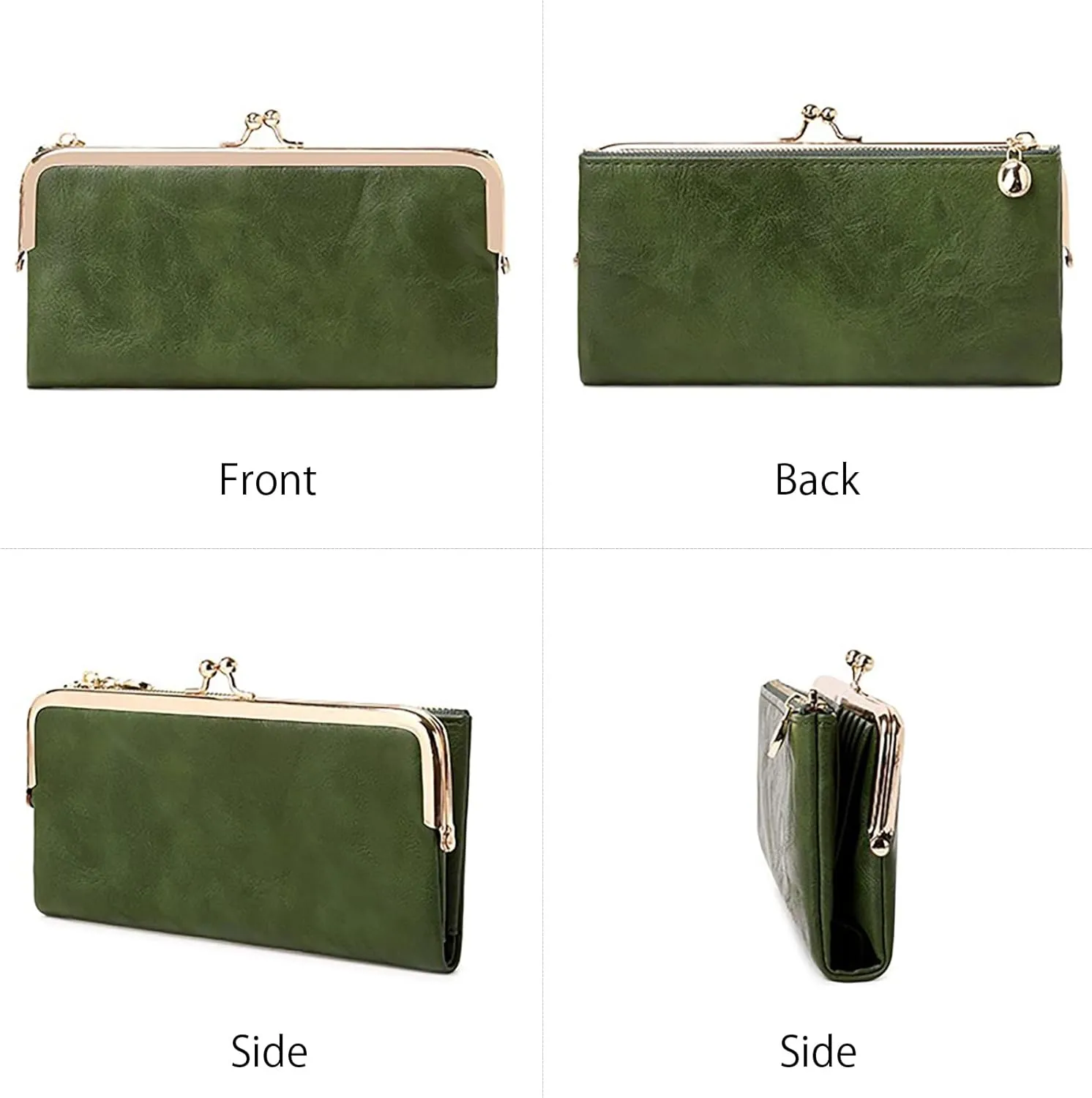 Vintage Women Long Wallets Bifold Ladies Purse Clutch with Kiss Lock and Zip Coin Pocket