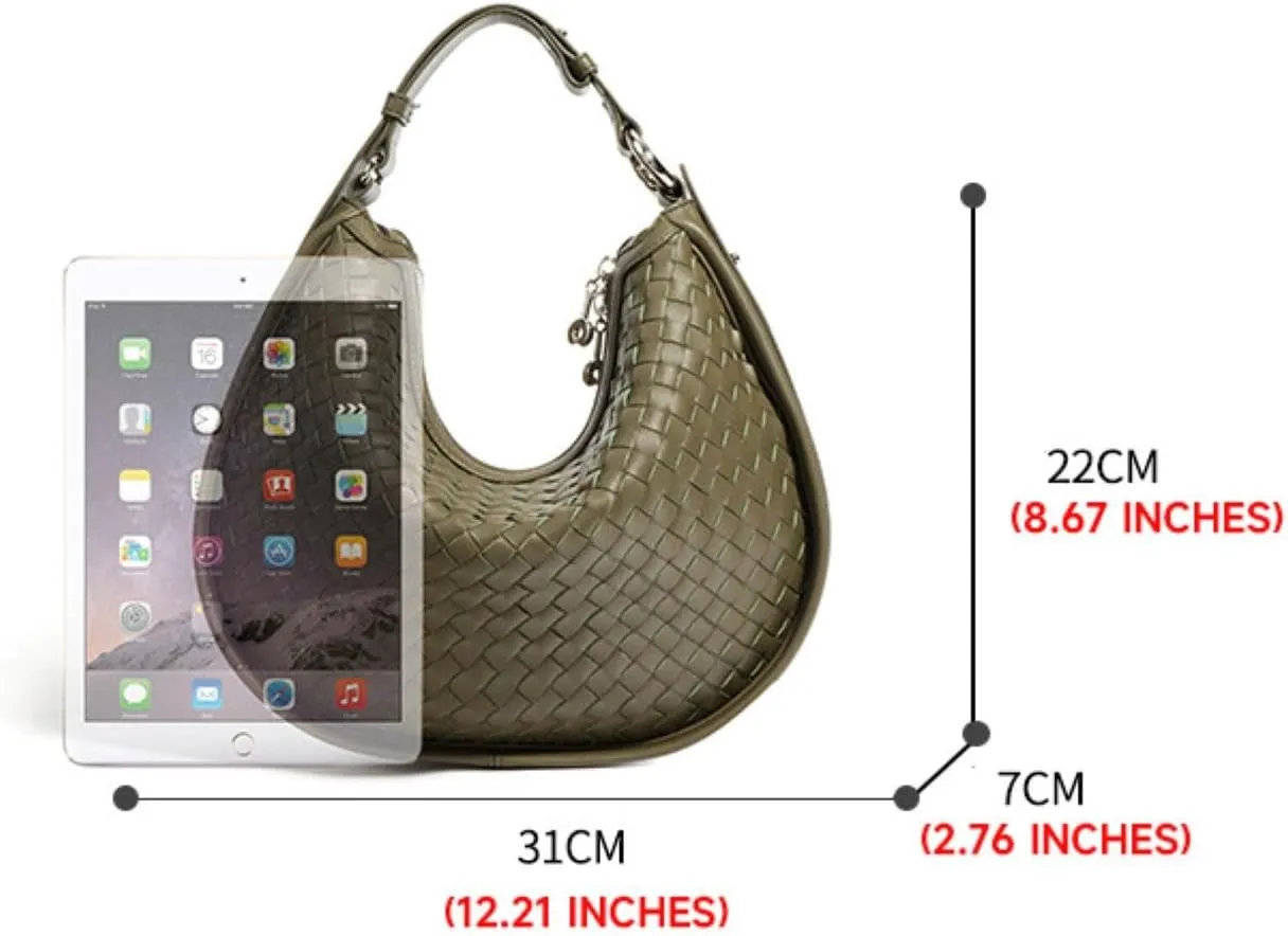 Vionli Half Moon Handbags for Women, Soft Leather Bags, Trendy Woven Purse, Shoulder Bag with Adjustable Strap
