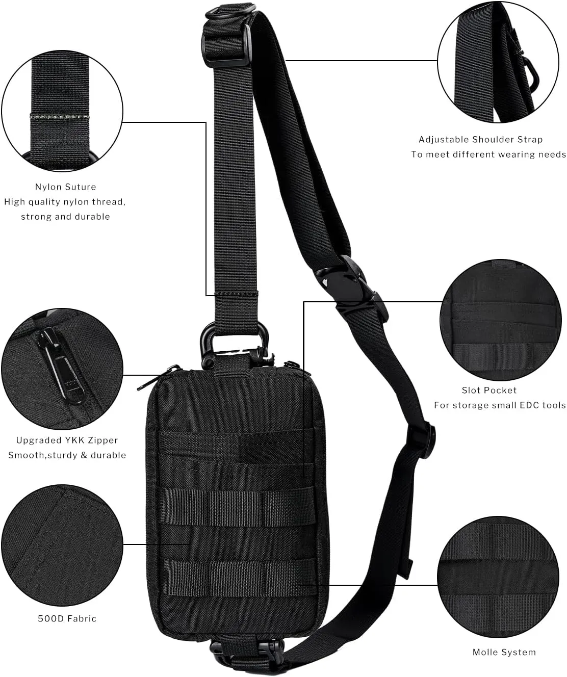 VIPERADE CHS2 Small EDC Sling Bag, Tactical Fanny Pack for Men, Molle Pouch Crossbody Backpack with Adjustable Shoulder Strap, Utility Chest Pouch Bag for Hiking/Traveling/Bush-Craft