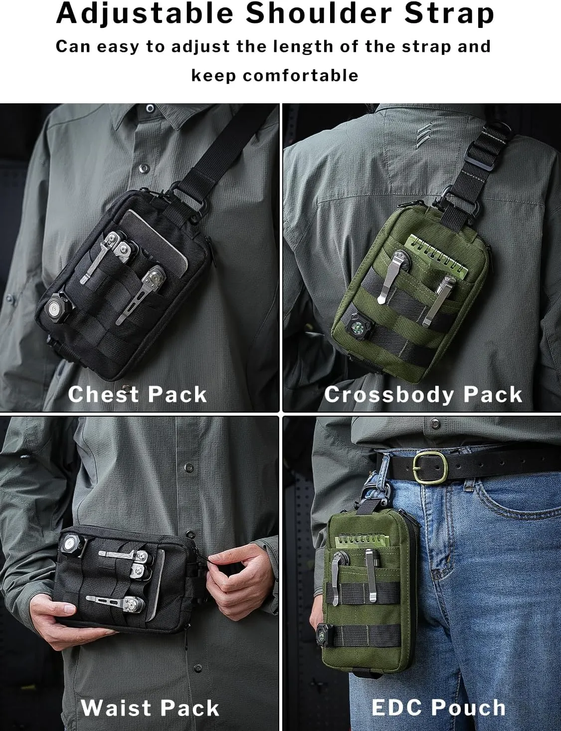 VIPERADE CHS2 Small EDC Sling Bag, Tactical Fanny Pack for Men, Molle Pouch Crossbody Backpack with Adjustable Shoulder Strap, Utility Chest Pouch Bag for Hiking/Traveling/Bush-Craft