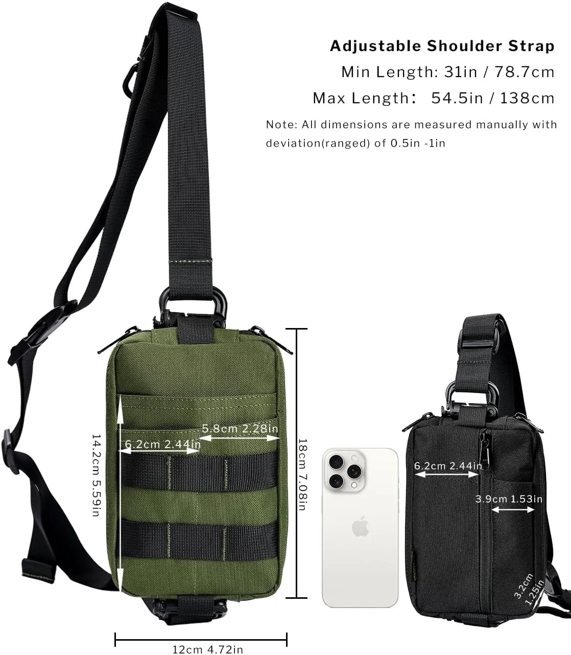 VIPERADE CHS2 Small EDC Sling Bag, Tactical Fanny Pack for Men, Molle Pouch Crossbody Backpack with Adjustable Shoulder Strap, Utility Chest Pouch Bag for Hiking/Traveling/Bush-Craft