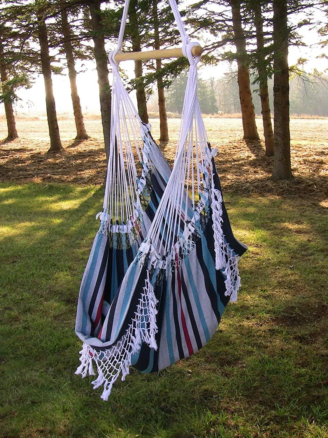 Vivere Cotton Hammock Chair with Hardwood Spreader Bar - 250 lb Capacity (Denim)