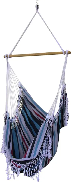 Vivere Cotton Hammock Chair with Hardwood Spreader Bar - 250 lb Capacity (Denim)