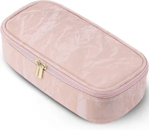 Vlando Travel Makeup Bag Small Makeup Bag Pouch for Purse Gifts for Women Travelers Girls Teacher Travel Toiletry Bag-Sand Pink