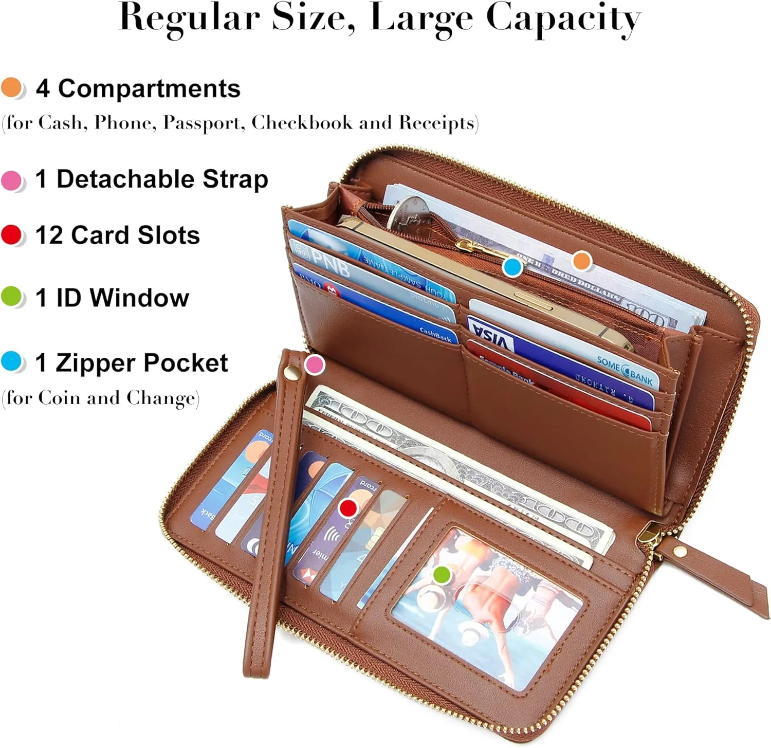 VOCUS Womens Wallet RFID Blocking Zip Around Wallet PU Leather Large Travel Long Purse Credit Card Holder with Wristlet