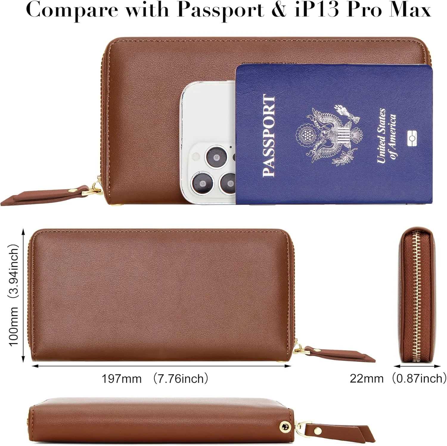 VOCUS Womens Wallet RFID Blocking Zip Around Wallet PU Leather Large Travel Long Purse Credit Card Holder with Wristlet