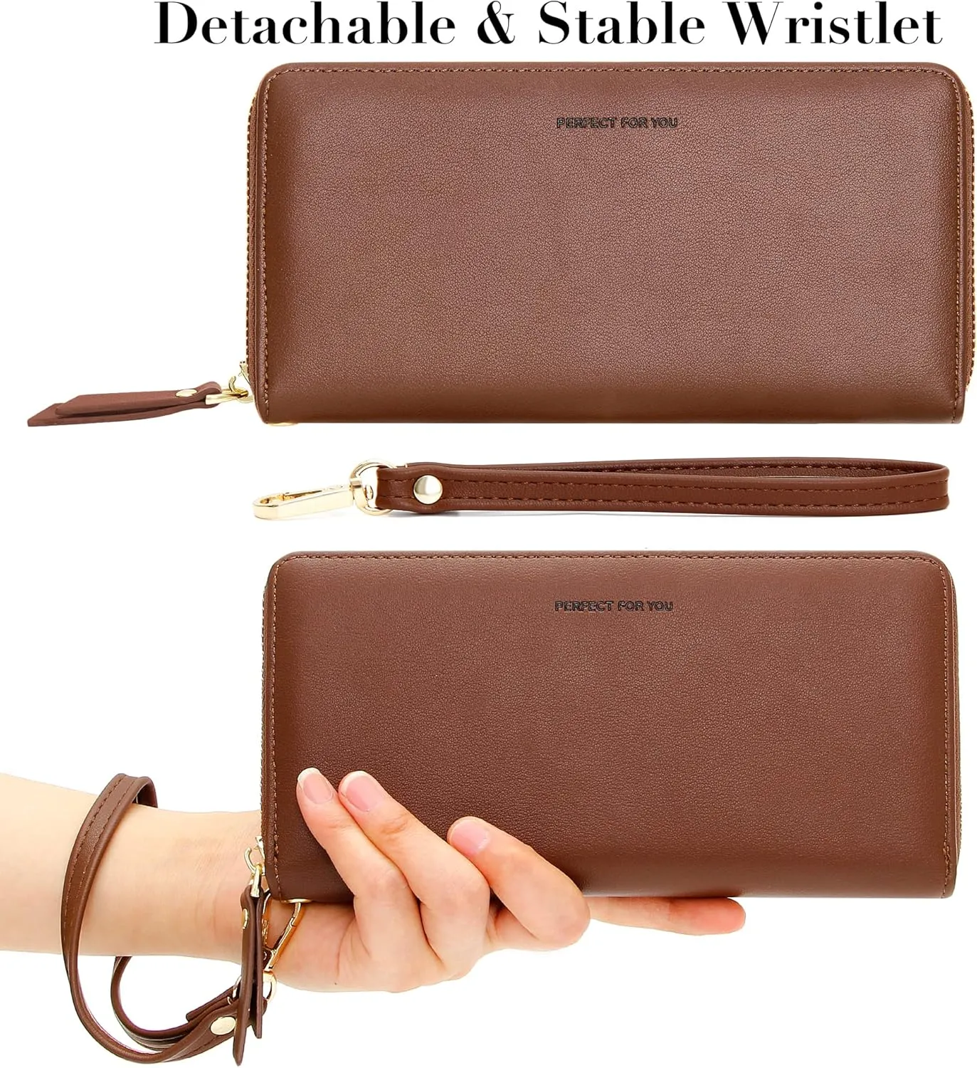 VOCUS Womens Wallet RFID Blocking Zip Around Wallet PU Leather Large Travel Long Purse Credit Card Holder with Wristlet