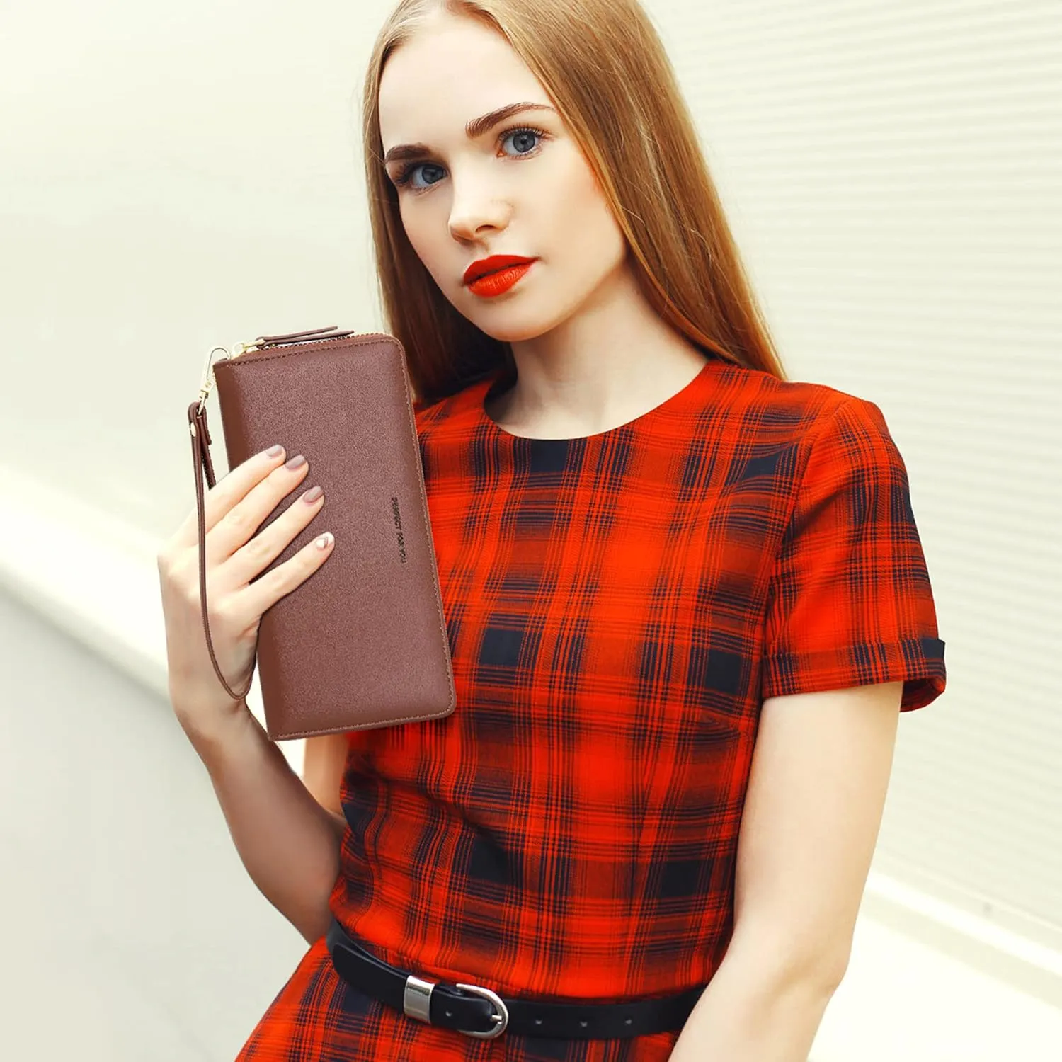 VOCUS Womens Wallet RFID Blocking Zip Around Wallet PU Leather Large Travel Long Purse Credit Card Holder with Wristlet