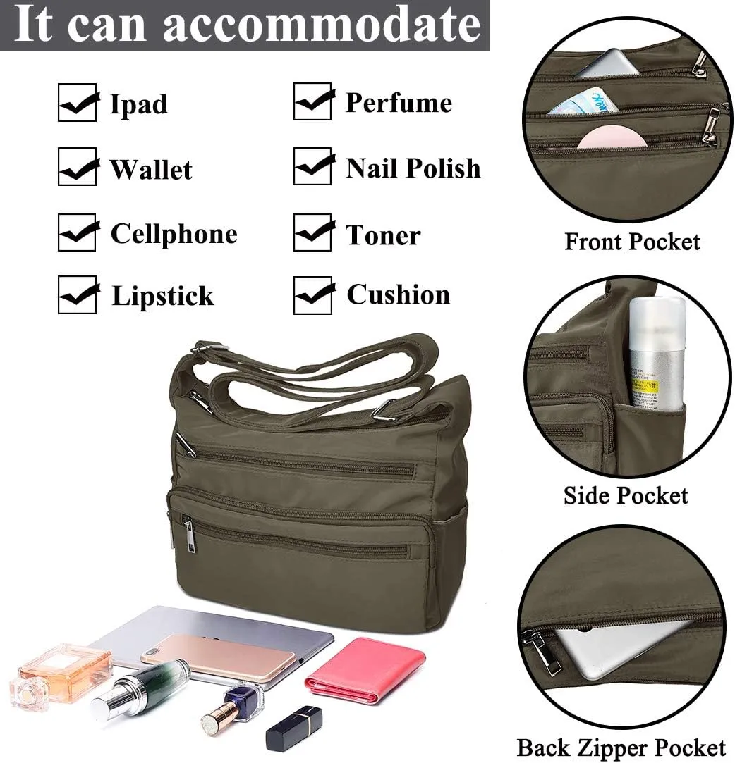 VOLGANIK ROCK RFID Purses for Women Fabric Nylon Multi Pocket Crossbody Bag Ladies Travel Handbag