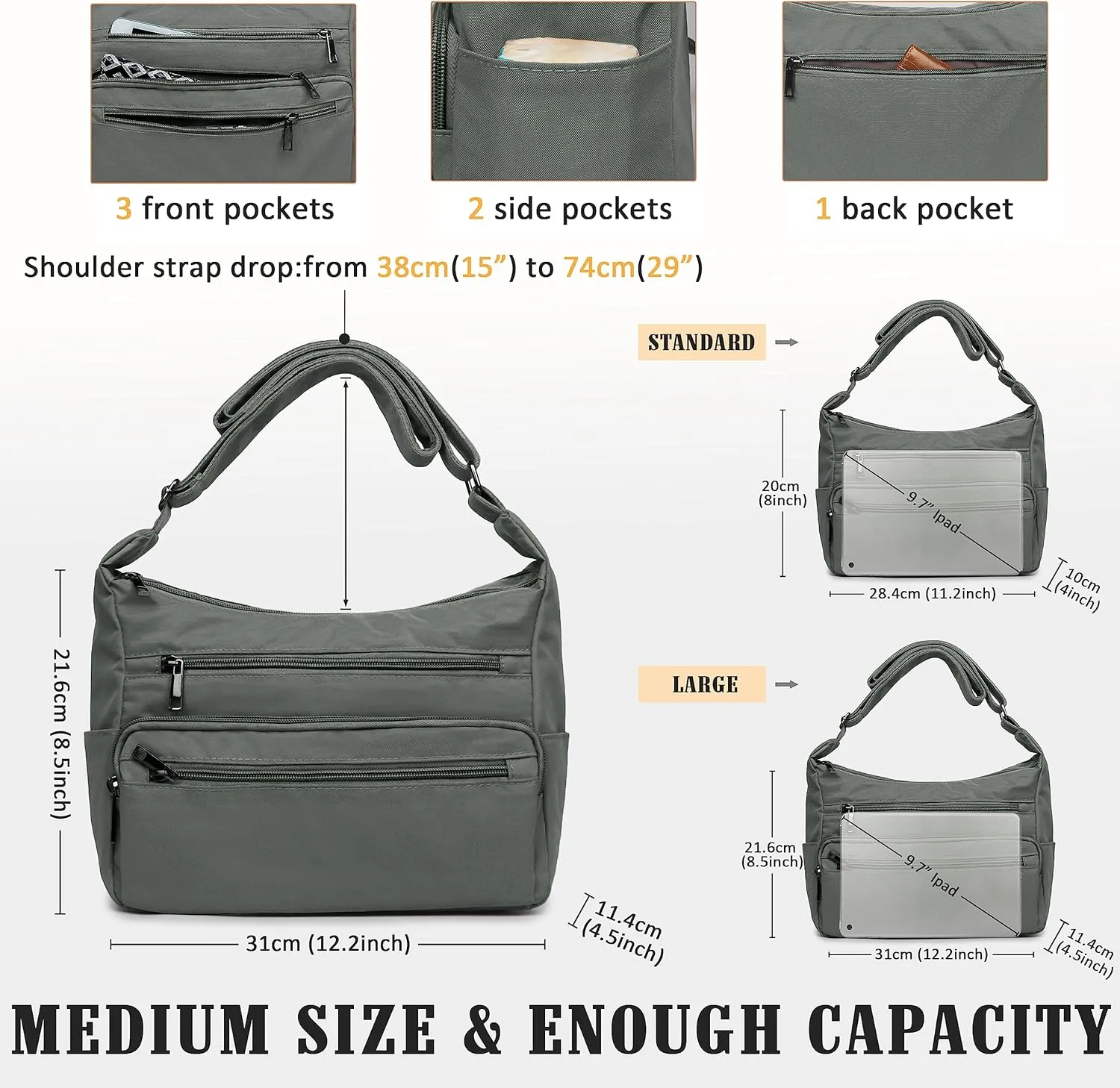 VOLGANIK ROCK RFID Purses for Women Fabric Nylon Multi Pocket Crossbody Bag Ladies Travel Handbag