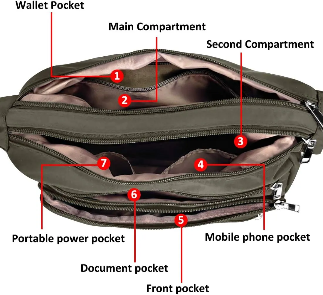 VOLGANIK ROCK RFID Purses for Women Fabric Nylon Multi Pocket Crossbody Bag Ladies Travel Handbag
