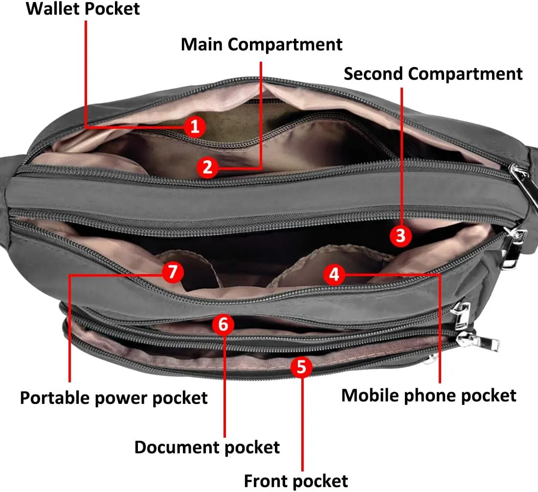 VOLGANIK ROCK RFID Purses for Women Fabric Nylon Multi Pocket Crossbody Bag Ladies Travel Handbag