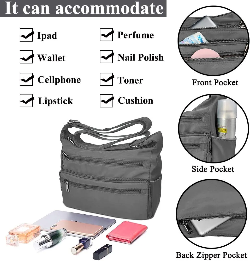 VOLGANIK ROCK RFID Purses for Women Fabric Nylon Multi Pocket Crossbody Bag Ladies Travel Handbag