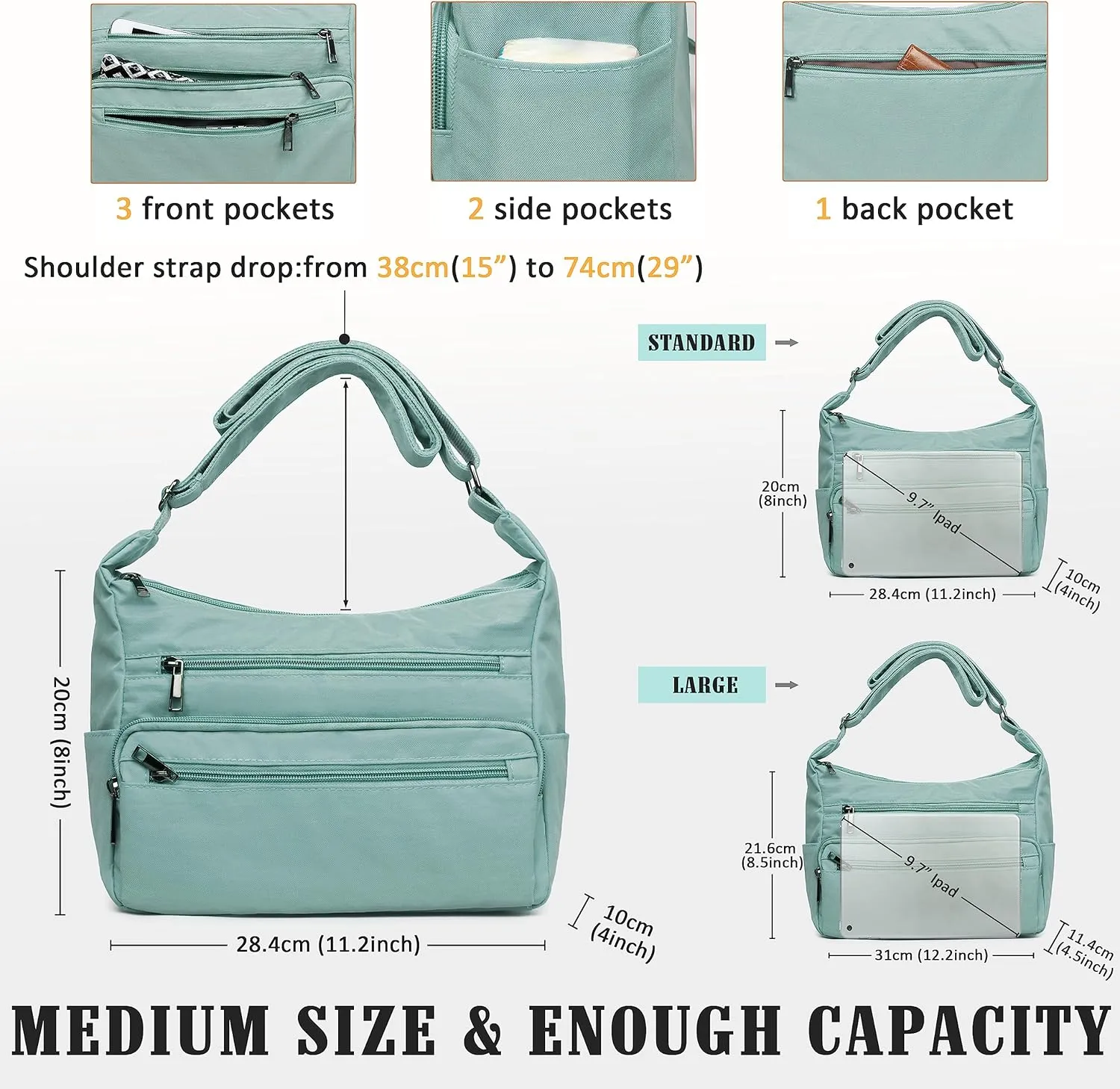 VOLGANIK ROCK RFID Purses for Women Fabric Nylon Multi Pocket Crossbody Bag Ladies Travel Handbag