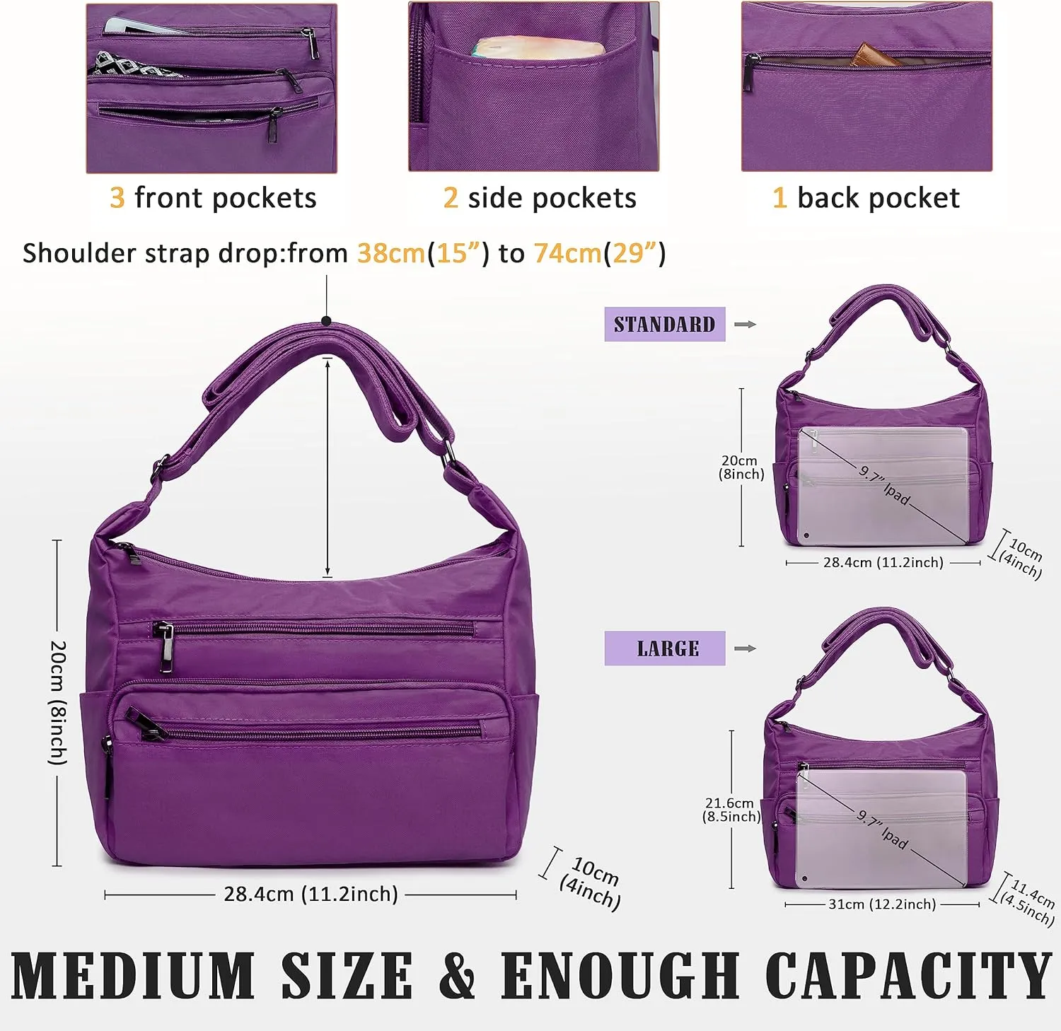 VOLGANIK ROCK RFID Purses for Women Fabric Nylon Multi Pocket Crossbody Bag Ladies Travel Handbag
