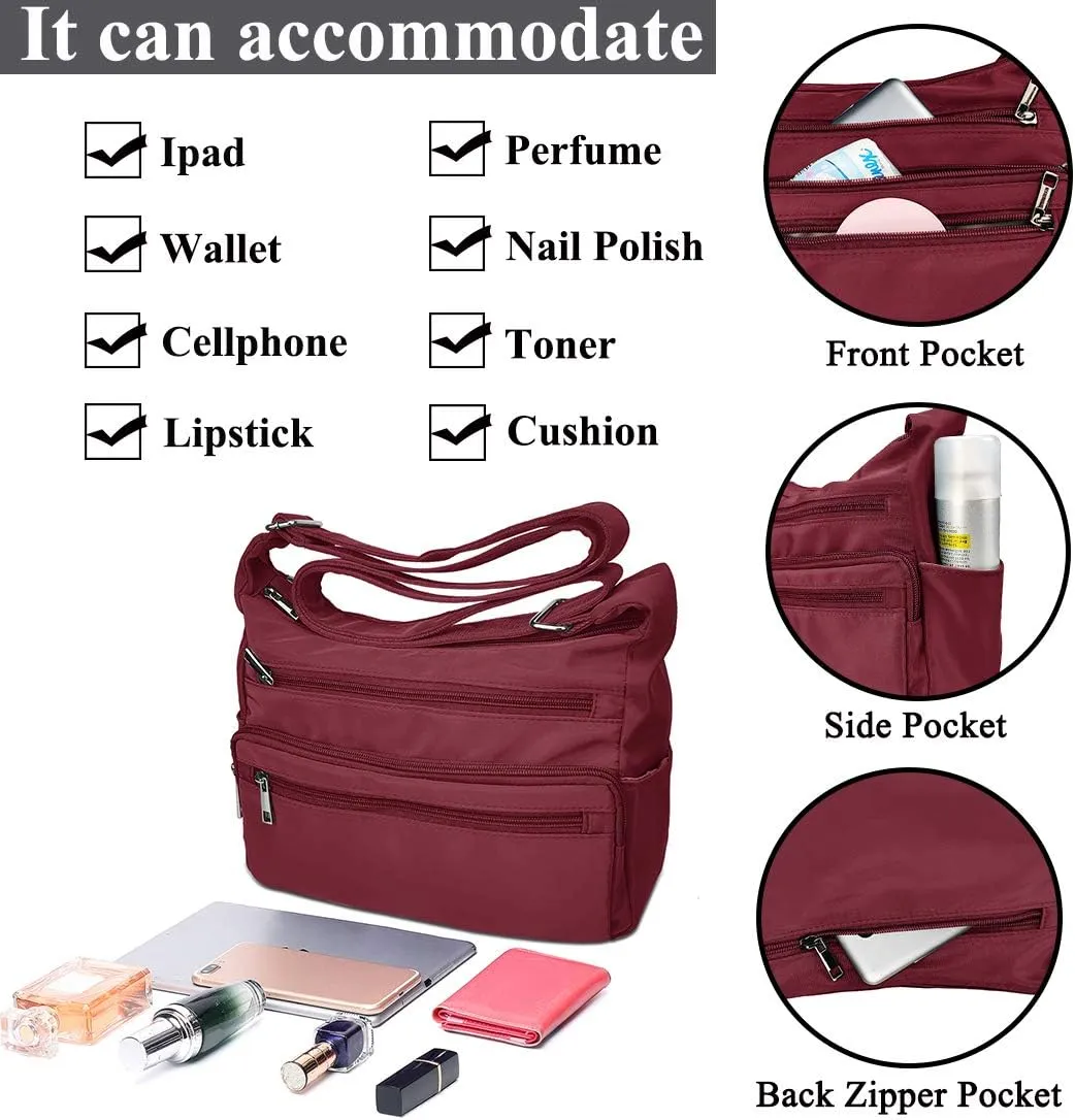 VOLGANIK ROCK RFID Purses for Women Fabric Nylon Multi Pocket Crossbody Bag Ladies Travel Handbag