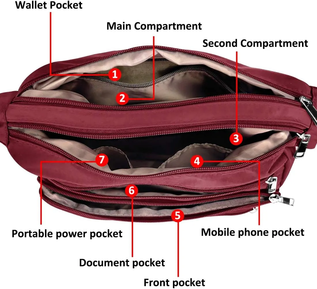 VOLGANIK ROCK RFID Purses for Women Fabric Nylon Multi Pocket Crossbody Bag Ladies Travel Handbag