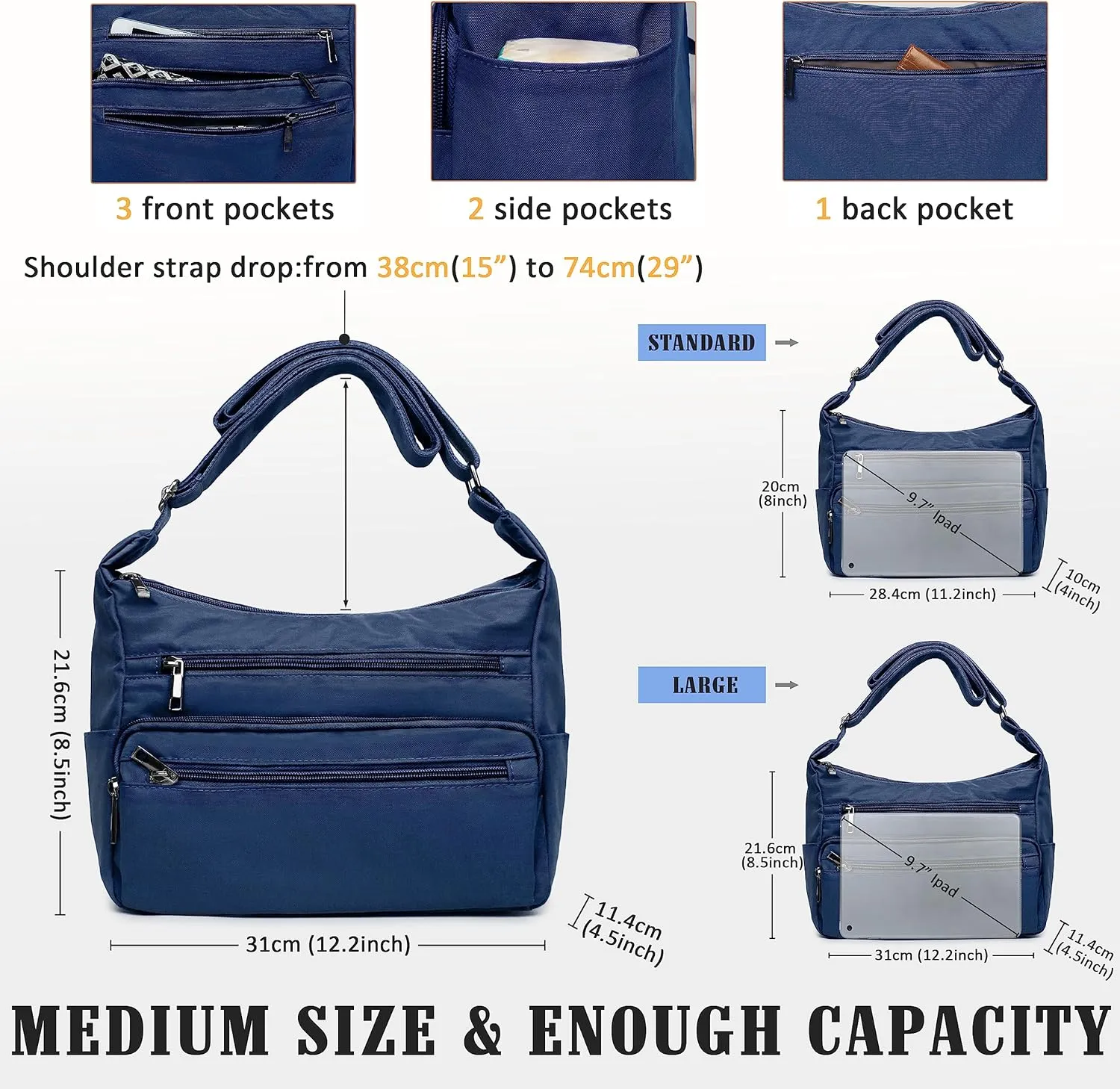 VOLGANIK ROCK RFID Purses for Women Fabric Nylon Multi Pocket Crossbody Bag Ladies Travel Handbag