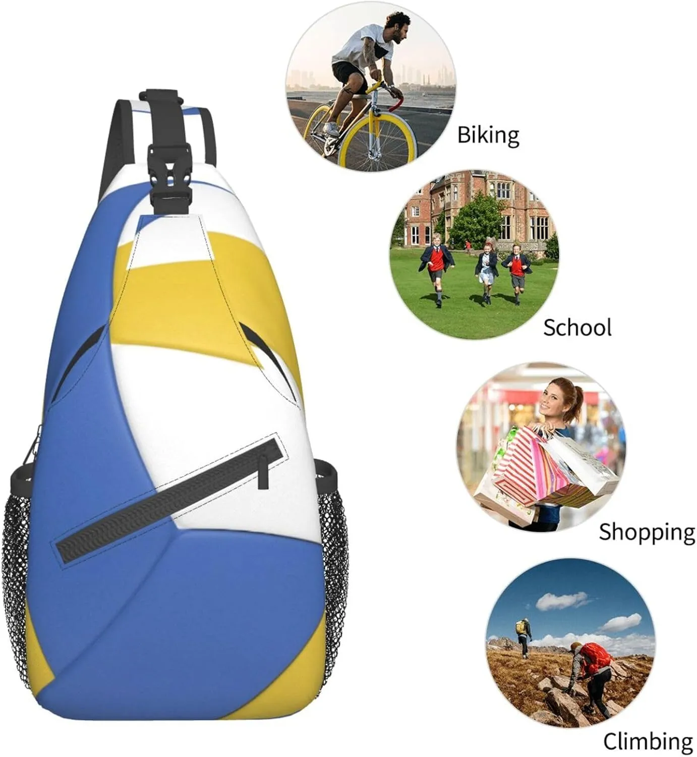 Volleyball Sling Bag for Men Women Crossbody Sling Backpack Cycling Hiking Daypack Chest Shoulder Bag with Adjustable Strap