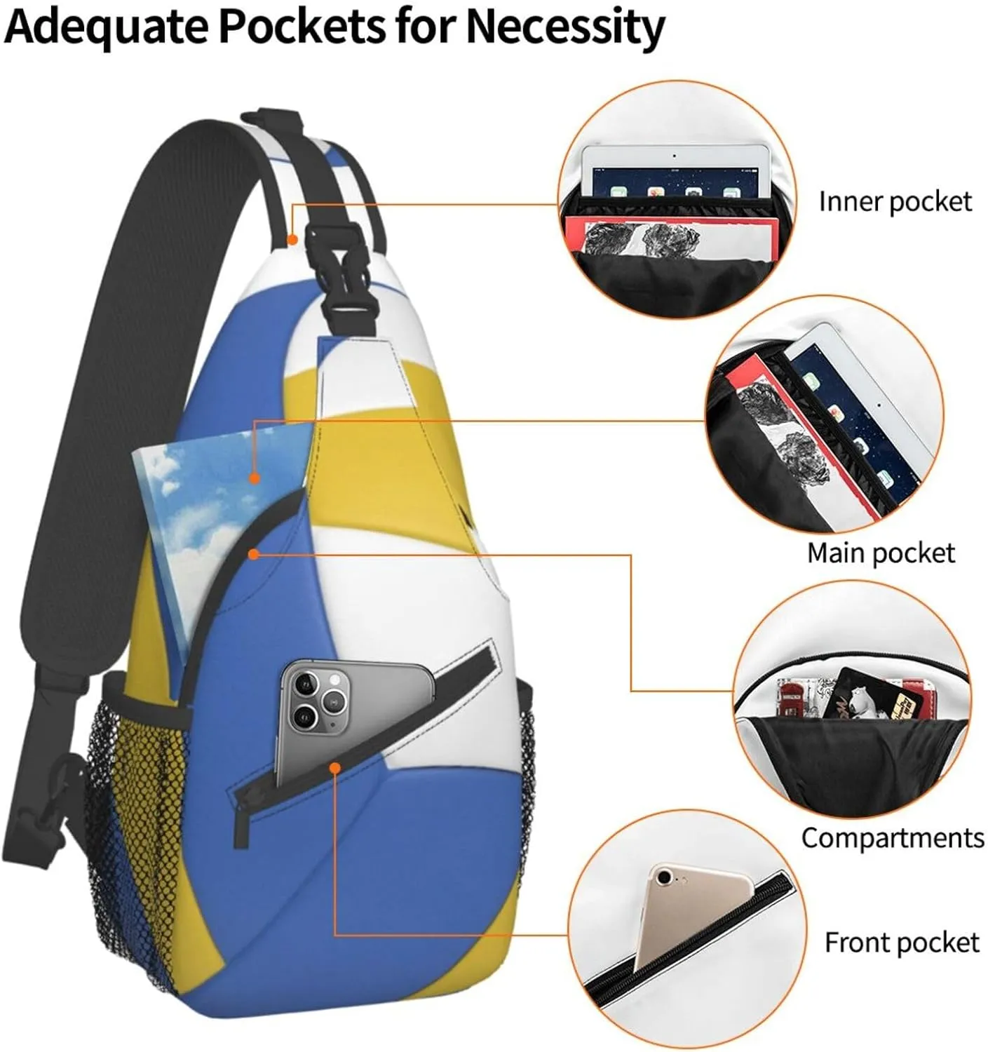 Volleyball Sling Bag for Men Women Crossbody Sling Backpack Cycling Hiking Daypack Chest Shoulder Bag with Adjustable Strap