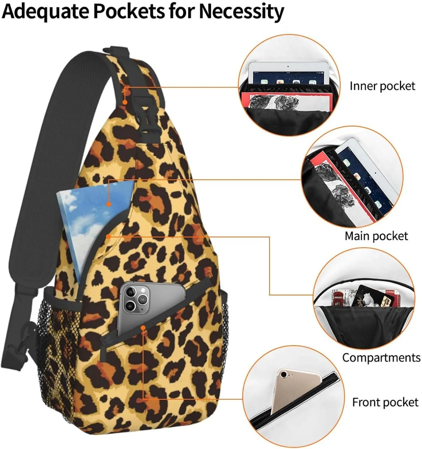 VOOHDDY Classic Leopard Print Animal Sling Bag For Women Men Travel Hiking Backpack Crossbody Shoulder Chest Bags Casual Daypack Sport