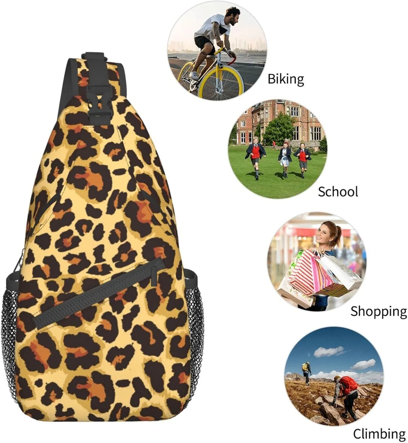 VOOHDDY Classic Leopard Print Animal Sling Bag For Women Men Travel Hiking Backpack Crossbody Shoulder Chest Bags Casual Daypack Sport