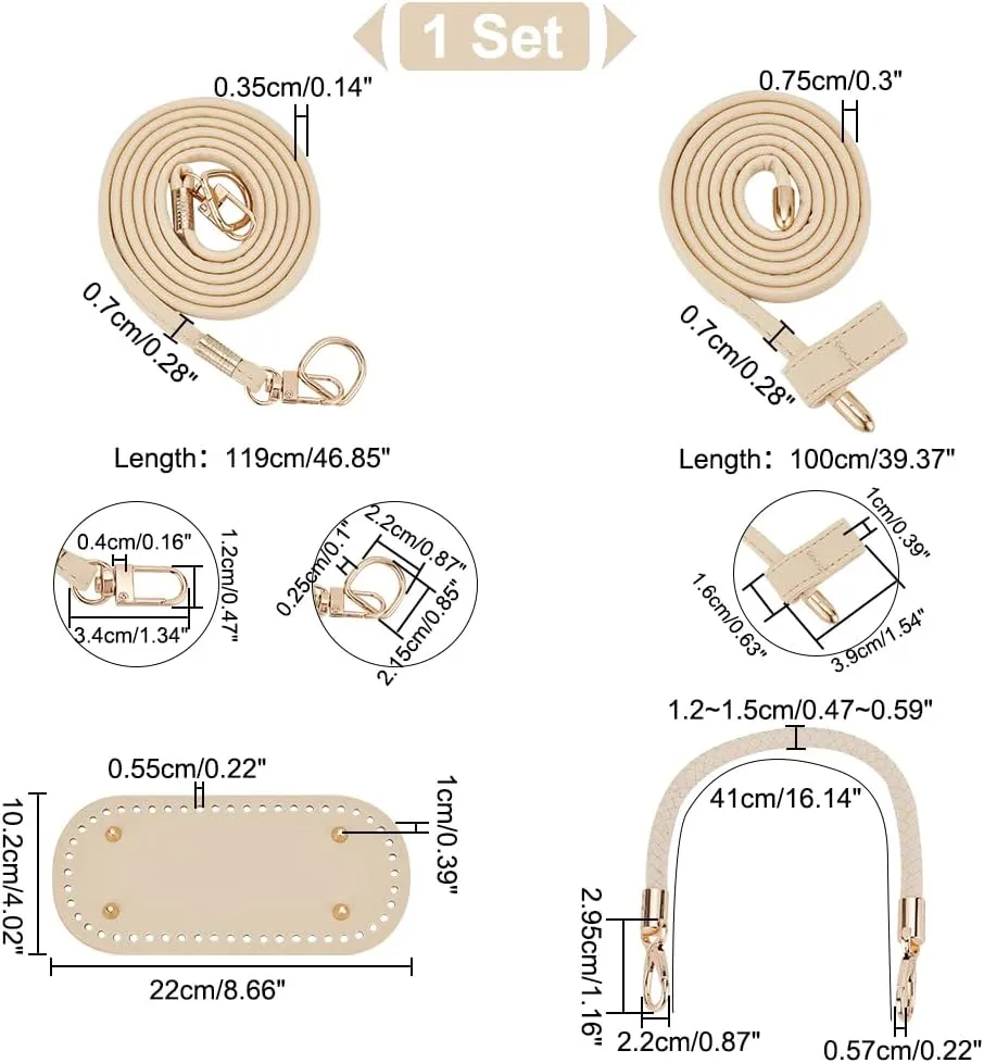 WADORN DIY Handbag Making Kit, Handmde Crochet Knitting Bucket Tote Bag Making Accessories Include Oval PU Leather Bag Bottom Bag Shoulder Strap Braided Leather Handle Strap and Drawstring Strap