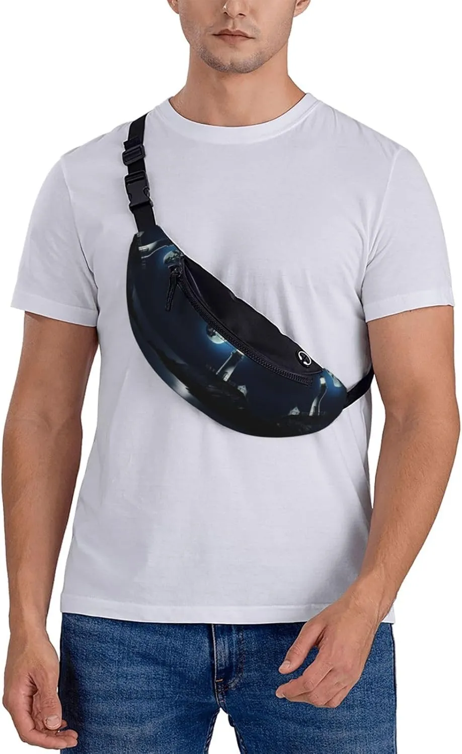 Waist Packs For Men & Women, Fashion Sling Pack With Adjustable Belt For Travel Sports Running.Moonlight Lighthouse Print