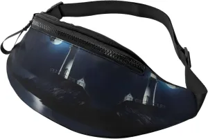 Waist Packs For Men & Women, Fashion Sling Pack With Adjustable Belt For Travel Sports Running.Moonlight Lighthouse Print