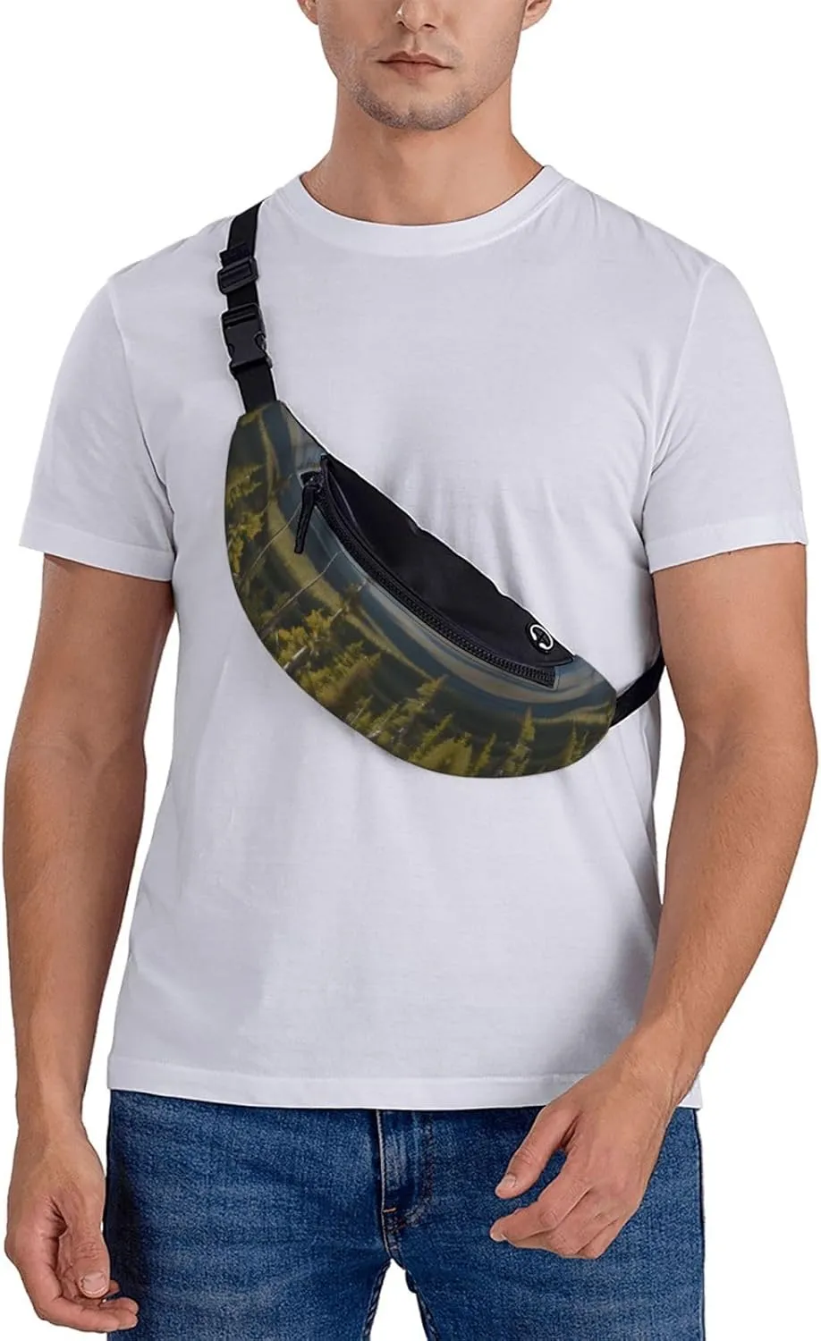 Waist Packs For Men & Women, Fashion Sling Pack With Adjustable Belt For Travel Sports Running.Moose Mountain Pine Tree Print