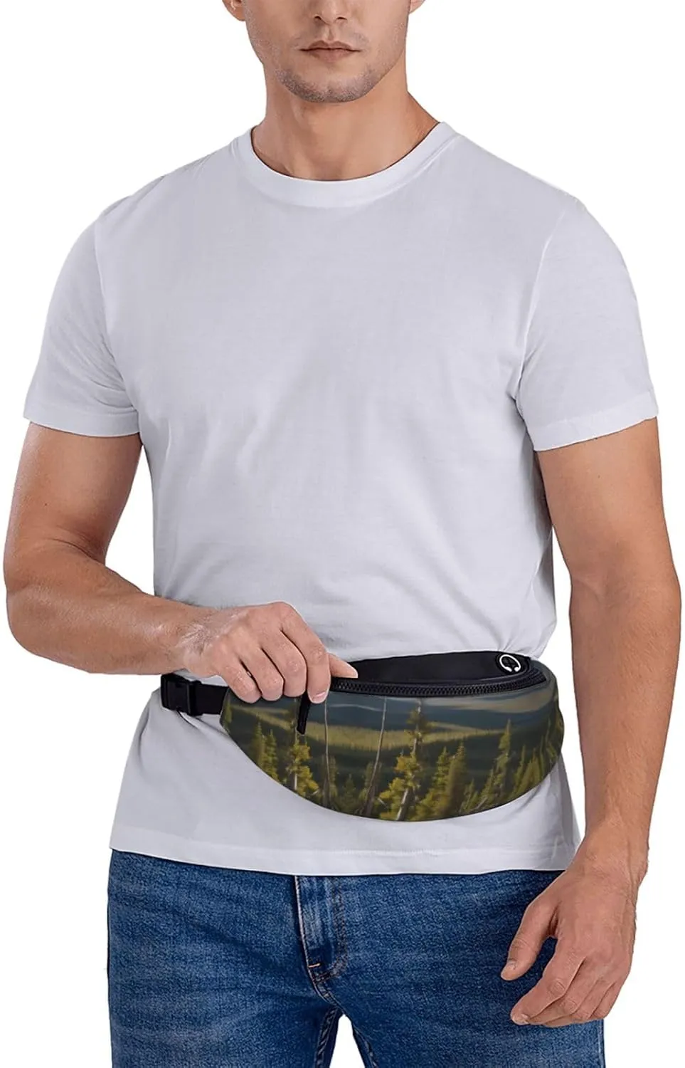 Waist Packs For Men & Women, Fashion Sling Pack With Adjustable Belt For Travel Sports Running.Moose Mountain Pine Tree Print